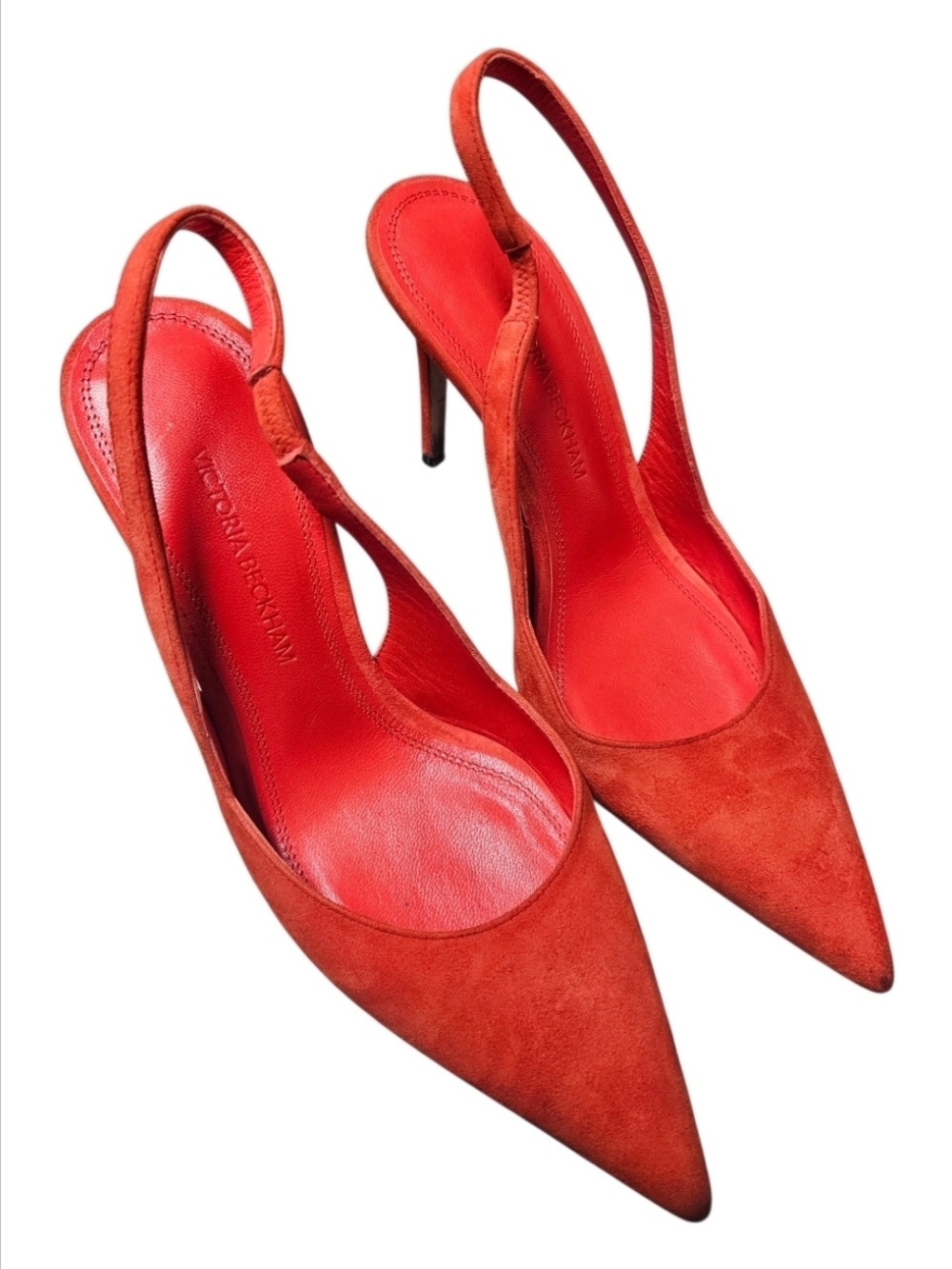 VICTORIA BECKHAM | Orange-Red Suede Pointed-Toe Slingback Heels in Size EU 36 - Picture 4 of 10